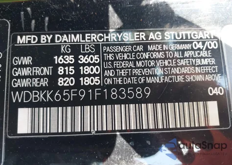 2001 Mercedes-Benz Slk 320 z USA, uszkodzony, nr VIN WDBKK65F91F183589